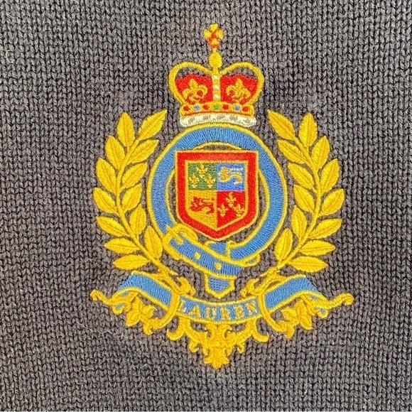 Vintage Ralph Lauren Women’s Navy Sweater Large Embroidered Crest Logo sz 1X - Picture 2 of 6